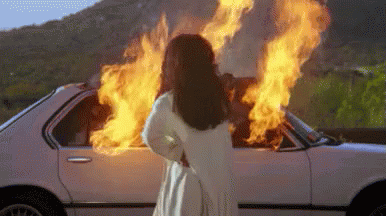 Black woman emerging from car set on fire GIF Angela Bassett as Bernadine Harris in Waiting to Exhale
